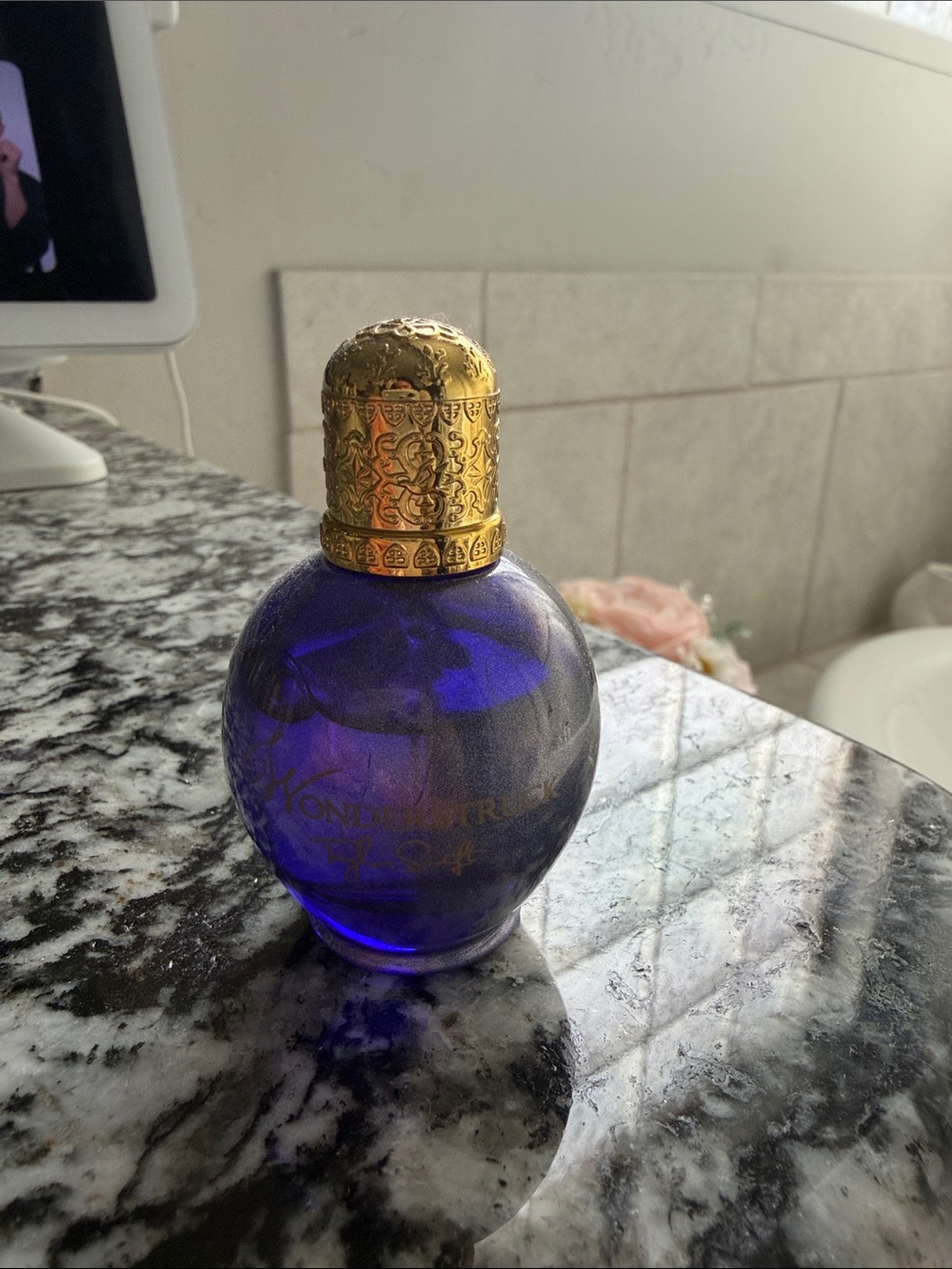 Taylor Swift Cobalt Blue Glass Accent Bottle with Ornate Gold Cap